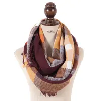 Mode vrouwen goedkope 72 kleuren voorraad nieuwe acryl winter plaid snood sjaal tartan plaid infinity sjaal
