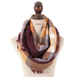 Mode femmes pas cher 72 couleurs stock nouveau acrylique à carreaux hiver snood écharpe tartan à carreaux infini écharpe