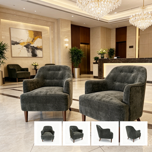 <b>Dark</b> <b>Green</b> Chenille Accent Chair Mid-Century Modern <b>Armchair</b> with Solid Wood Legs for Living Room Hotel Cafe - Product Image 4