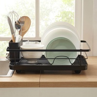 Égouttoir à vaisselle vertical à compartiments pour comptoir de cuisine avec porte-couverts et bac de récupération des eaux