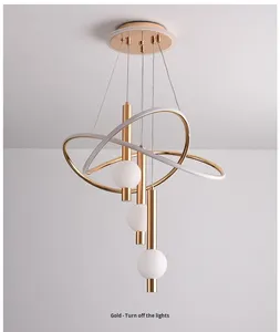 Lampes suspendues pour décor à la maison Restaurant Creative Nordic Living Room Glossy LED Pendant Chandelier - Product Image 1