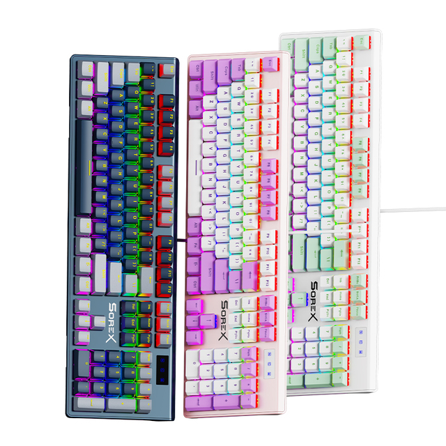 SK105 Ergonomic RGB Backlit Full-size Gaming Mechanical Keyboard 104 Keys Blue/Red Switch Hot-Swap 5 Modes USB Type-C Cable