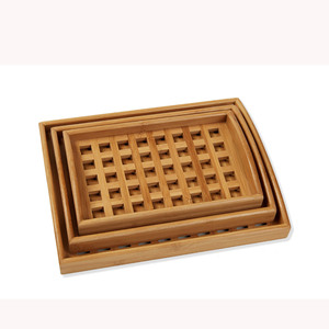 ถาดเสิร์ฟไม้ไผ่ 383x303x50 มม. ลายตาข่ายสี่เหลี่ยม สำหรับชาหรือขนมปัง - Product Image 2