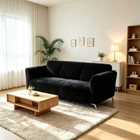 Canapé d'angle trois places noir en tissu écologique pour hôtel, villa, salon, minimaliste, en éponge carrée, pour appartement