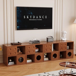 Meuble modulaire en bois massif avec tiroirs, style vintage, unité de rangement pour salon, idéal pour petits appartements et support TV - Product Image 2