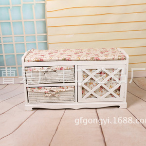 Solid Wood <b>Storage</b> <b>Stool</b> <b>With</b> Drawer And Cabinet White Traditional Design For Home Use - Product Image 1