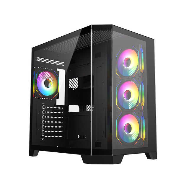 Mid Tower Dual Chamber Panoramic Tempered Glass ATX Gaming PC Case Supports 360mm Water Cooling & 10 Fans Stock