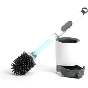 Nuevo Dispensador de Jabón de Plástico Blanco con Escobilla para Inodoro, Mango de Acero y Soporte - Product Image 1