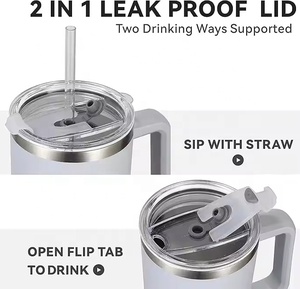 Cangkir Kopi Dinding Ganda 40 oz Terlaris, Tumbler Termal Stainless Steel Portabel untuk Berkemah dengan Gagang dan Sedotan - Product Image 5