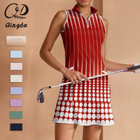 Robe de golf sans manches à col montant, demi-zip, imprimé pois dégradé, ourlet à volants, coupe ajustée, couleur personnalisable, respirante et extensible