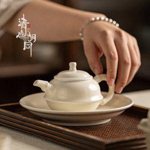 Théière unique artisanale en céramique Ding Kiln, forme bambou blanc, service à thé Kung Fu avec plateau, décoration d'intérieur - Product Image 2