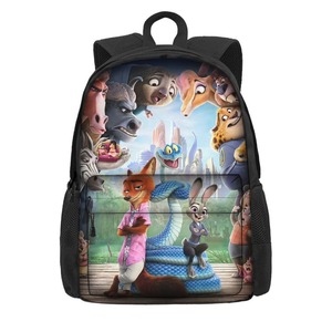 트렌디한 동물원 2 테마의 초등학생용 애니메이션 백팩, 만화 프린트, 대용량 더블 숄더 백팩. - Product Image 3