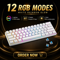 Clavier mécanique 61 touches rétroéclairé RGB, filaire, disposition compacte, 21 touches anti-ghosting, câble détachable, clavier de bureau