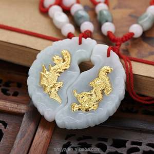 Liontin giok bertatahkan emas bersertifikat naga dan <span class=keywords><strong>Phoenix</strong></span>, hadiah pria dan wanita daun kacang hijau grosir - Product Image 5