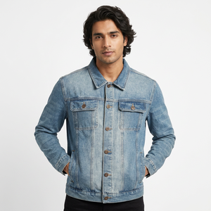 Best Selling High Quality Men's <b>Denim</b> <b>Jackets</b> <b>Custom</b> Logo Printed Hooded Stand Light Pattern Direct Factory Supply - Product Image 1
