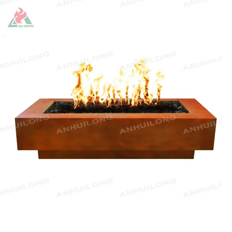 Grote Vierkante Stalen Tuin Gas Fire Kuilen Eco Vriendelijke Corten Stalen Metalen Outdoor Gas Vuurkorf