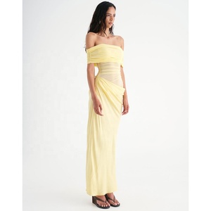 Etiqueta privada Personalización Sin tirantes Tejido Corpiño Capucha Cintura Hombro Maxi Vestido Damas OEM ODM Ropa elegante - Product Image 2