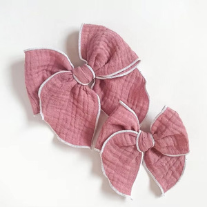 定制手工制作柔软寓言蝴蝶结淡紫色发蝴蝶结双纱布平纹大弓发夹或头带 - Product Image 1