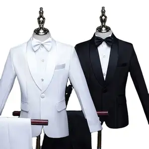 Conjunto de traje Formal de alta calidad para niños, traje de boda blanco, con faja de esmoquin, 5 uds.