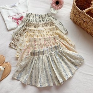 Snail Bobo Girls Floral Pleated Shorts High Waist Breathable Summer Outfit For Children Fashion Skirt - Product Image 1