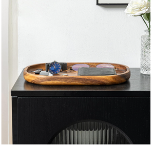 Vassoio portaoggetti ovale in legno di acacia personalizzato per uomo e donna, vassoio <span class=keywords><strong>da</strong></span> portata, porta chiavi, organizer <span class=keywords><strong>da</strong></span> comodino, comò, per EDC, telefono e portafoglio - Product Image 6
