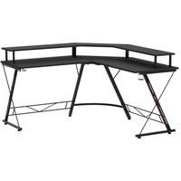 Bureau d'angle à LED RVB avec porte-gobelet Bureau de jeu en L avec lumières LED et prises de courant