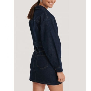 Ensemble <span class=keywords><strong>jupe</strong></span> <span class=keywords><strong>cargo</strong></span> et veste courte en jean bleu personnalisé pour femme, ensemble deux pièces en jean pour femme, ensembles de jeans 2 pièces - Product Image 3