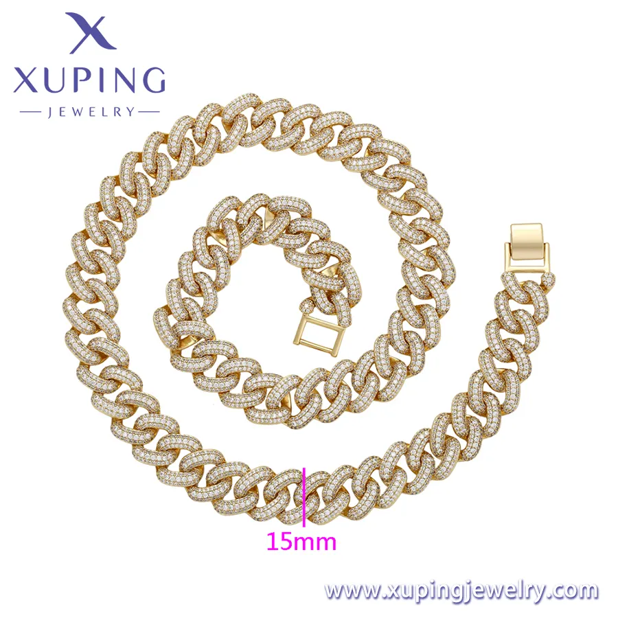 Kalung 01334 Xuping Mode Lapis Emas Pernyataan Iced Out Kuba Link Kalung Besar Pria Kalung Rantai