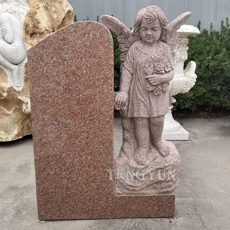 Pietra scolpita pietra tombale in granito piccolo angelo cimitero monumenti per la vendita