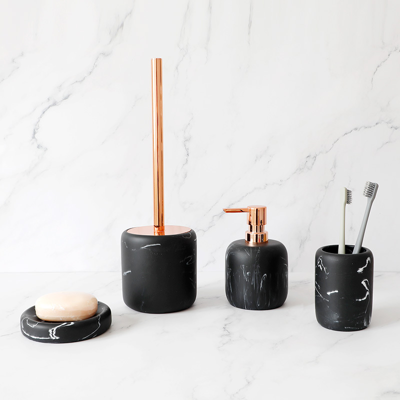 4 Pieces Black marble Ceramic bathroom sets wholesale luxury bath accessory set