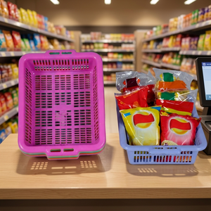 Panier de rangement en plastique avec poignée, bac de présentation rectangulaire ventilé pour le commerce de détail - Product Image 3