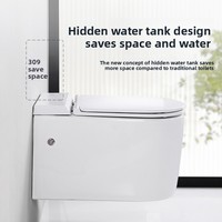 WC intelligent monobloc mural en céramique JM avec réservoir encastré à double chasse réglable, télécommande, siège chauffant et évacuation en S
