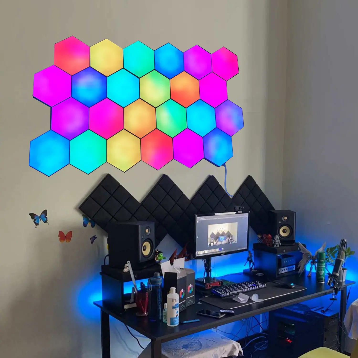 RGB الكم ضوء الذكية مسدس أضواء Led سداسية وحدات الإضاءة عن بعد + تطبيقات التحكم + التبديل زر 3 في 1 نموذج JE-Q07