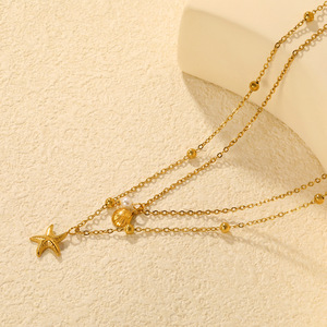 สร้อยคอจี้รูปปลาดาวเปลือกหอยสองชั้น โซ่โลหะผสมสังกะสี เครื่องประดับแฟชั่นสำหรับผู้หญิง - Product Image 3