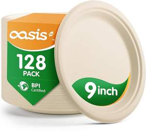 Piatti di Carta Compostabili Naturali, Resistenti e Biodegradabili, Realizzati in Bagassa per Snack, Dessert, Feste, Matrimoni - Product Image 1