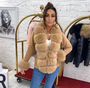 Cardigans de haute qualité Style <span class=keywords><strong>court</strong></span> pull manteau femmes Cardigan tricoté avec fourrure de renard - Product Image 2