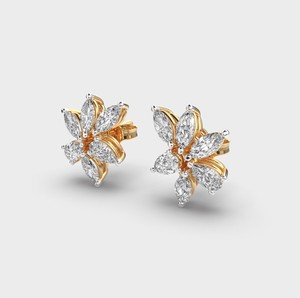 Boucles d'oreilles clous fleur en diamant de laboratoire taille marquise certifié IGI, or blanc/rose/jaune 14 carats, 0,82 ct, pour mariage, anniversaire, fête - Product Image 2