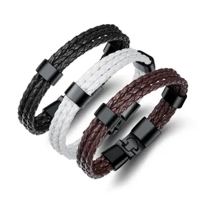 Fashion Jewelry Wholesale Multilayer Personalized Simple Hip Hop Sports Leather Bracelet For Men