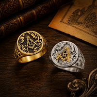 JLM Vintage Vergoldeter Titan-Stahlring Freimaurer-Ring Herren Punk Biker Freimaurer-Symbol Siegelring Schmuck Großhandel