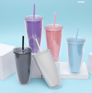 2026 Reusable Plastic Tumbler with <b>Straw</b> Wholesale Custom Logo Double Wall Pastel Coffee Cup Transparent Lid Cold <b>Drink</b> <b>Bottle</b> - Product Image 3