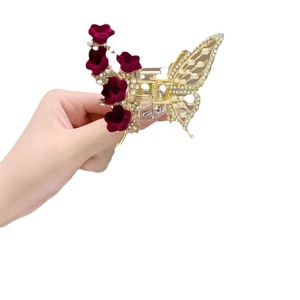 Pince à cheveux papillon haut de gamme en alliage de zinc avec pierre œil de chat et pompon, élégante, style féerique, pour femme, ensemble complet - Product Image 5