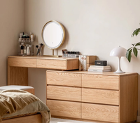 Table de maquillage et de coiffure en chêne massif de style nordique avec armoire de rangement intégrée et fonctions télescopiques pour chambre à coucher