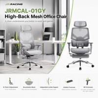 Chaise de bureau de direction ergonomique moderne en maille à dossier haut avec accoudoirs réglables, repose-pieds, pivotante, inclinable, base en aluminium