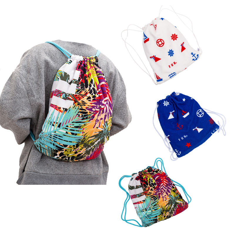 Wholesale Summer Beach Towel Backpack 2 In 1 Folding Custom Printing Convertible Beach Towel Tote Bag 