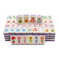 Set Ubin Mahjong Amerika Modern Akrilik Berembos dengan Kotak Spons Tiga Lapis, Papan Berukir, Kit Permainan Portabel untuk Perjalanan