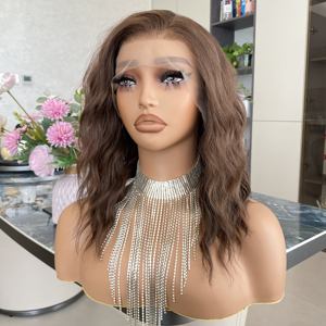 Factory Price Water Wave Dark Brunette 13x4 Transparent French Short Length <b>Synthetic</b> <b>Wigs</b> Heat Resistant HD for Black Women - Product Image 5