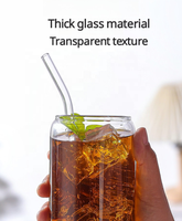 Gobelet en verre borosilicate de qualité alimentaire avec couvercle en bambou et paille, style cola transparent, pour café glacé, jus, thé