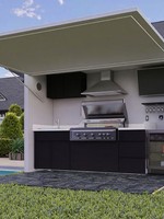 Cuisine mobile d'extérieur multifonctionnelle moderne STEELLIVING, station de cuisson BBQ préfabriquée, armoire en alliage d'aluminium laqué, évier