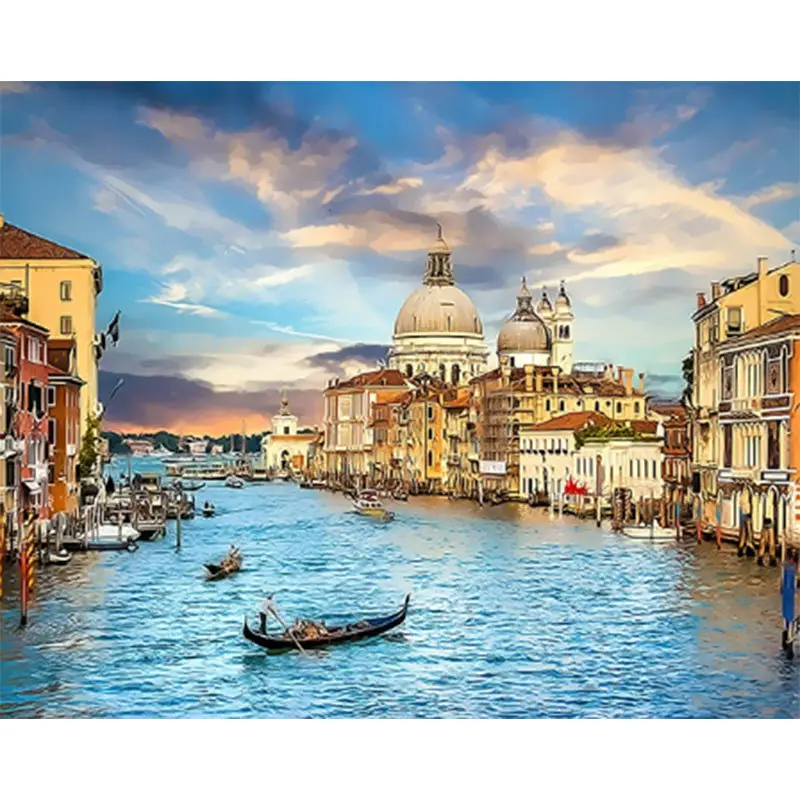 HUACAN DIY שמן ציור על ידי מספרי ונציה נוף ערכות מוכן מסגרת צבע על ידי מספרי עיר לסלון
