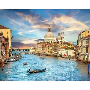 HUACAN DIY Oil Painting By Numbers Venice Landscape Kits Ready Frame Paint By Numbers City For Living Room